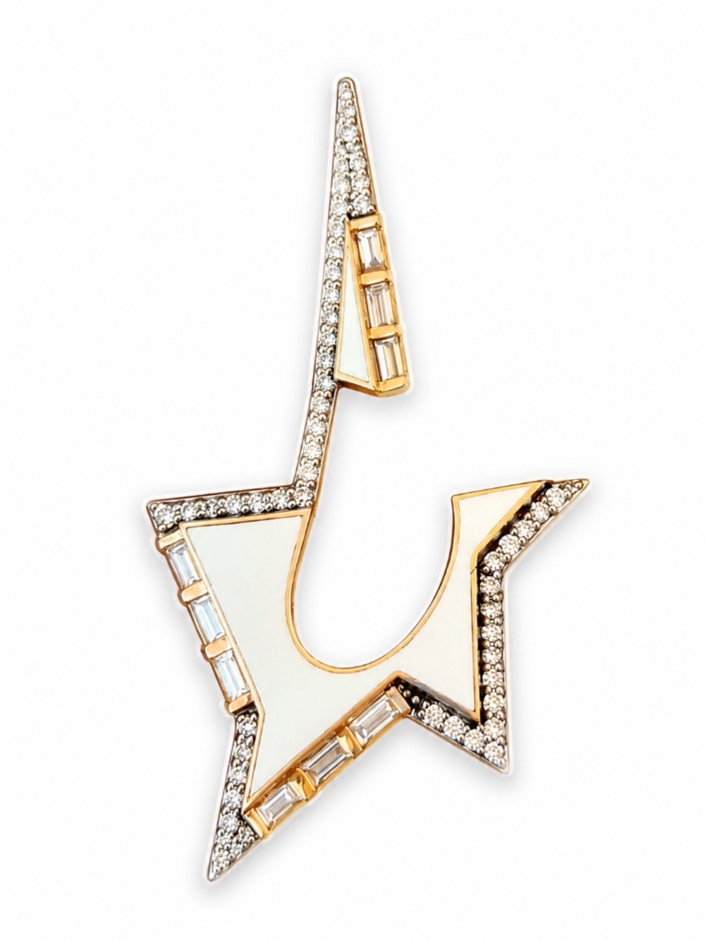Kismet by Milka 18K Gold Coops Star Diamond Earring | White Ceramic & Baguette D